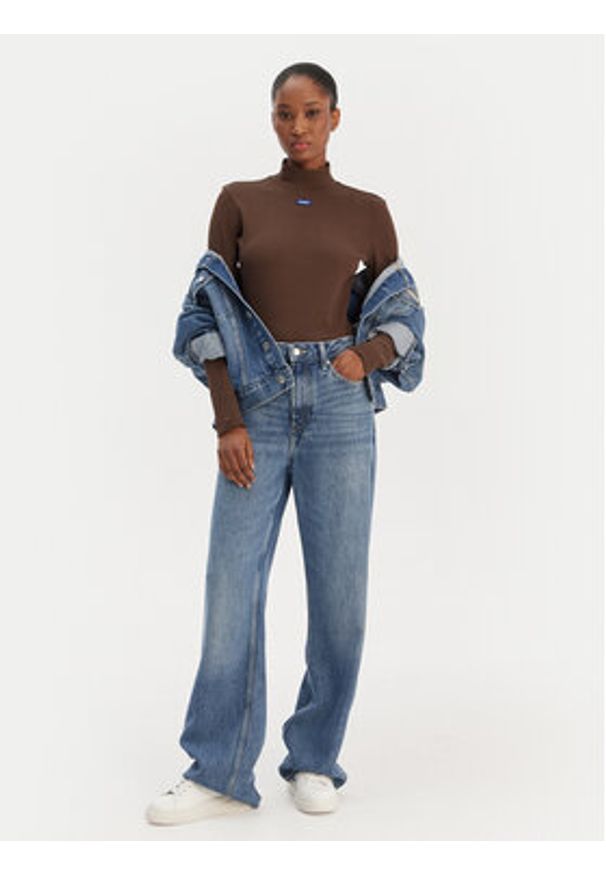 Hugo - HUGO Golf Easy 50525318 Brązowy Regular Fit. Typ kołnierza: golf. Kolor: brązowy. Materiał: bawełna