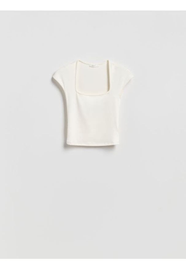 Reserved - T-shirt z wiskozą - złamana biel. Materiał: wiskoza