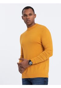 Ombre Clothing - Półgolf dzianinowy męski z wiskozą - musztardowy V5 OM-SWTN-0100 - XXL. Typ kołnierza: golf. Kolor: żółty. Materiał: wiskoza, dzianina #5