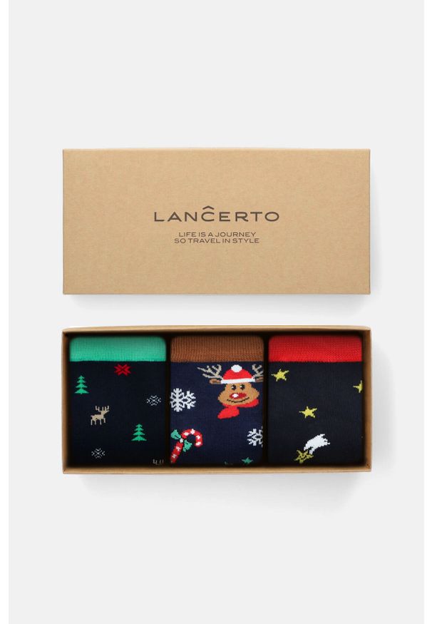 Lancerto - Zestaw 3 Par Świątecznych Skarpet we Wzory. Materiał: elastan, poliamid, bawełna