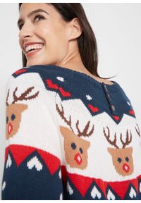 Sweter bożonarodzeniowy z motywem reniferów bonprix ciemnoniebieski wzorzysty. Kolor: niebieski. Materiał: materiał, akryl, bawełna #6