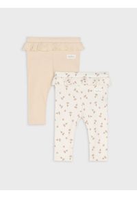Sinsay - Legginsy z ozdobną falbaną z prążkowanej dzianiny 2 pack - kremowy. Kolor: kremowy. Materiał: prążkowany, dzianina