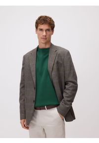 Reserved - Marynarka slim fit z wiskozą - ciemnobrązowy. Kolor: brązowy. Materiał: wiskoza #1