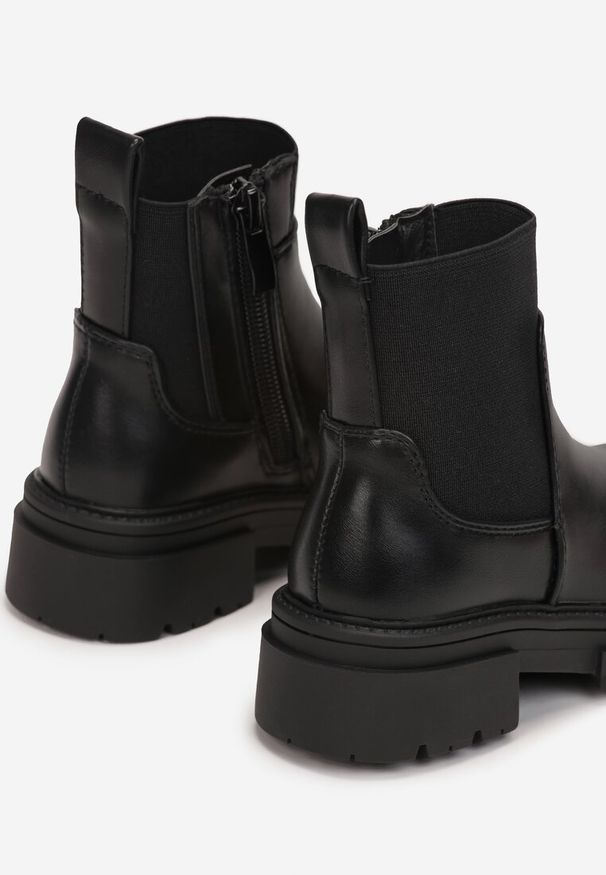 Born2be - Czarne Botki Sztyblety na Grubej Podeszwie Elizabete. Okazja: na uczelnię. Kolor: czarny. Materiał: jeans. Szerokość cholewki: normalna. Styl: elegancki, klasyczny