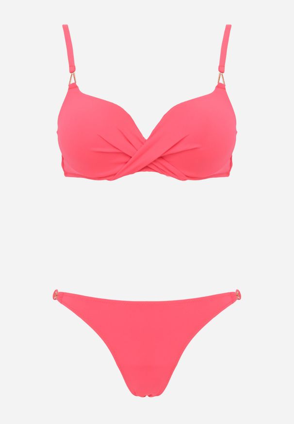Born2be - Czerwone Bikini z Marszczonym Biustonoszem i Figami Kąpielowymi z Cyrkoniami Kaliasa. Kolekcja: plus size. Kolor: czerwony. Długość: długie. Wzór: aplikacja