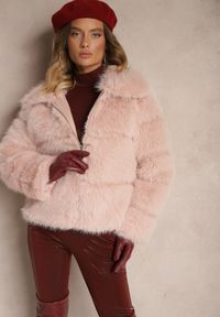 Renee - Różowa Pikowana Kurtka Futrzana z Eleganckim Kołnierzem Sinadrea. Kolor: różowy. Materiał: futro. Sezon: zima. Styl: elegancki