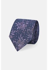 Lancerto - Krawat Granatowy w Fioletowe Kwiaty. Kolor: fioletowy, niebieski, wielokolorowy. Materiał: poliester. Wzór: kwiaty #1