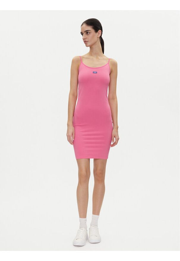 Hugo - HUGO Sukienka codzienna Narya 50538896 Różowy Slim Fit. Okazja: na co dzień. Kolor: różowy. Materiał: bawełna. Typ sukienki: proste. Styl: casual