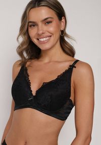 Born2be - Czarny Biustonosz Koronkowy z Kokardkami Themikaia. Kolor: czarny. Materiał: koronka #1
