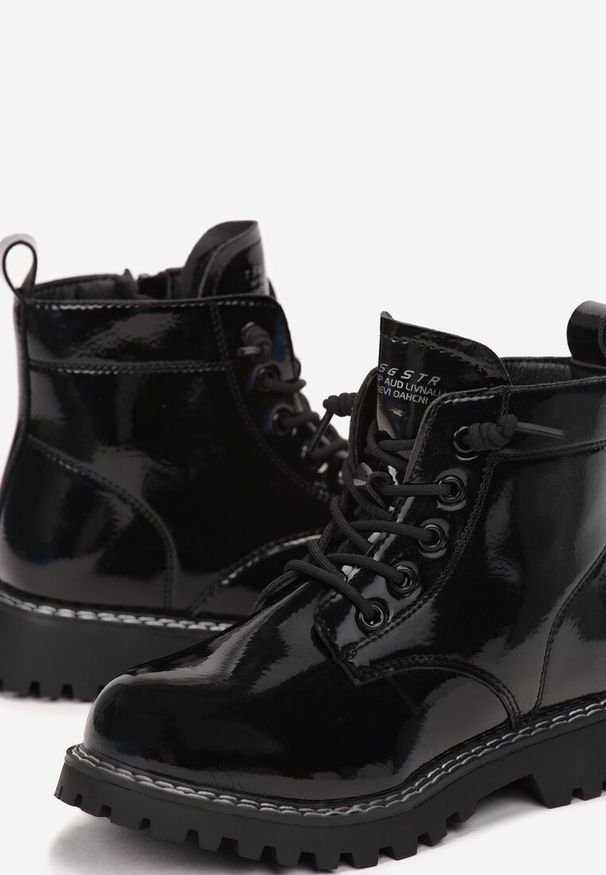 Born2be - Czarne Lakierowane Botki Workery Masikane. Okazja: na imprezę, na co dzień, na urodziny. Kolor: czarny. Materiał: lakier. Styl: klasyczny, casual, elegancki
