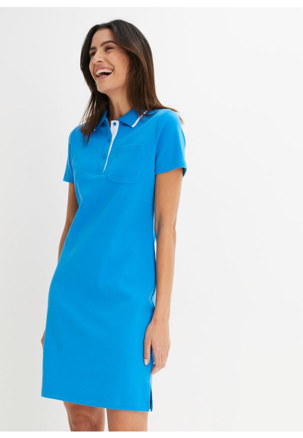 bonprix - Sukienka shirtowa polo. Typ kołnierza: polo. Kolor: niebieski. Typ sukienki: dopasowane. Styl: elegancki