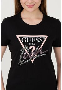 Guess - GUESS Czarny damski t-shirt bawełniany Icon Tee, Rozmiar M. Kolor: czarny. Materiał: bawełna #3
