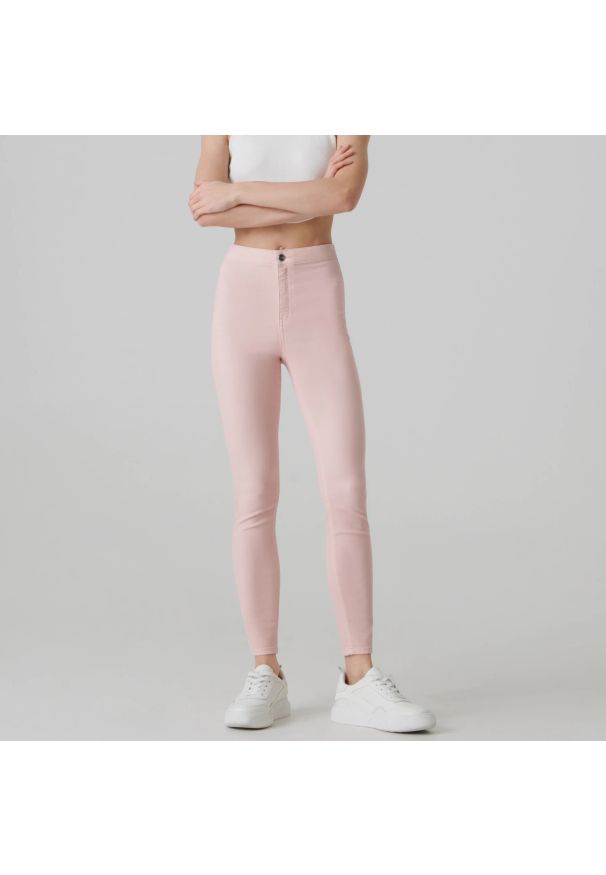 Sinsay - Jegginsy skinny high waist - Różowy. Stan: podwyższony. Kolor: różowy