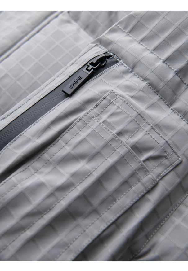 Ombre Clothing - Długa męska kurtka parka ze strukturalnej tkaniny – szara V2 OM-JALJ-0201 - XXL. Kolor: szary. Materiał: tkanina. Długość: długie. Wzór: aplikacja