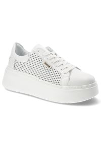 DAMISS - Białe Sneakersy Damiss Modne Obuwie Damskie. Kolor: biały. Materiał: materiał. Szerokość cholewki: normalna