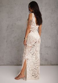 Renee - Beżowa Bawełniana Plażowa Sukienka Szydełkowa Kelira. Okazja: na plażę. Kolor: beżowy. Materiał: bawełna. Sezon: lato. Styl: wakacyjny #6