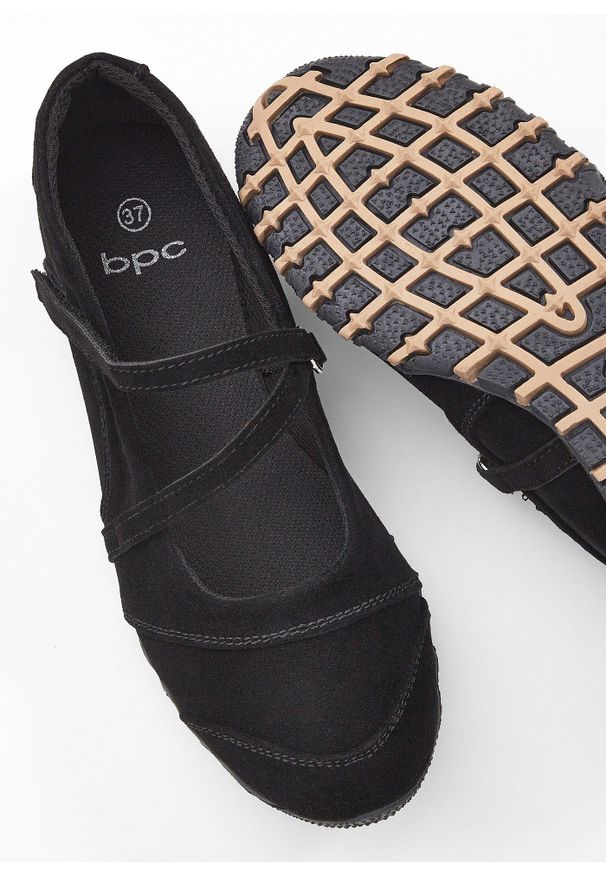 bonprix - Baleriny typu Mary-Jane. Zapięcie: pasek. Kolor: czarny. Wzór: paski. Styl: sportowy