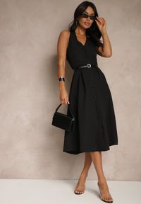 Renee - Czarna Rozkloszowana Sukienka z Guzikami Folunira. Kolor: czarny. Sezon: lato, wiosna. Styl: elegancki