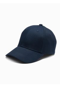 Ombre Clothing - Jednokolorowa czapka męska bejsbolówka z daszkiem – granatowa V2. Kolor: niebieski. Materiał: bawełna. Wzór: ze splotem. Styl: klasyczny, sportowy, casual #4