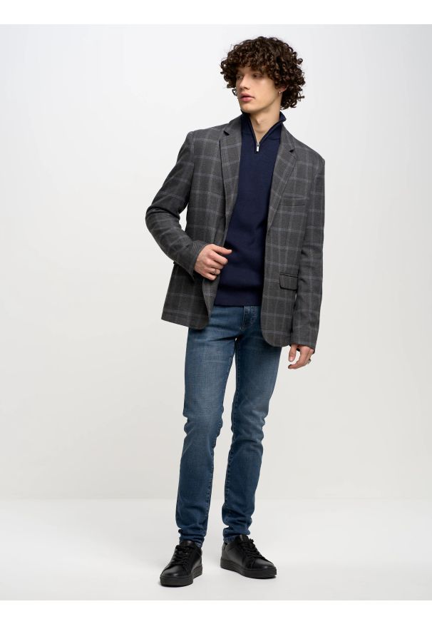 Big-Star - Jeansy męskie skinny granatowe Deric 583. Okazja: na co dzień. Kolor: niebieski. Styl: casual