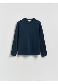 Reserved - Longsleeve z merceryzowanej bawełny - granatowy. Kolor: niebieski. Materiał: bawełna. Długość rękawa: długi rękaw