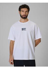 4f - 4F T-shirt loose z nadrukiem męski - biały XL. Okazja: na co dzień. Kolor: biały. Materiał: materiał, bawełna, dzianina. Wzór: nadruk. Styl: casual #2