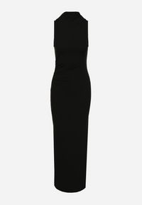 Born2be - Czarna Dopasowana Sukienka z Wełną Zdobiona Marszczeniem i Rozcięciem Lisarea. Okazja: na co dzień. Kolor: czarny. Materiał: wełna. Wzór: aplikacja. Typ sukienki: dopasowane. Styl: casual #2