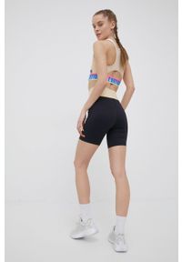 P.E Nation szorty treningowe Backswing damskie kolor czarny z nadrukiem high waist. Stan: podwyższony. Kolor: czarny. Materiał: dzianina, skóra, poliamid. Wzór: nadruk