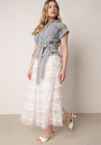 Born2be - Jasnoniebieski Komplet z Bawełny i Wiskozy Spódnica z Falbanami i Koszula Bez Rękawów Callirane. Kolor: niebieski. Materiał: wiskoza, bawełna #7