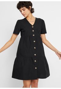 bonprix - Sukienka koszulowa z plisą guzikową. Kolor: czarny. Typ sukienki: koszulowe