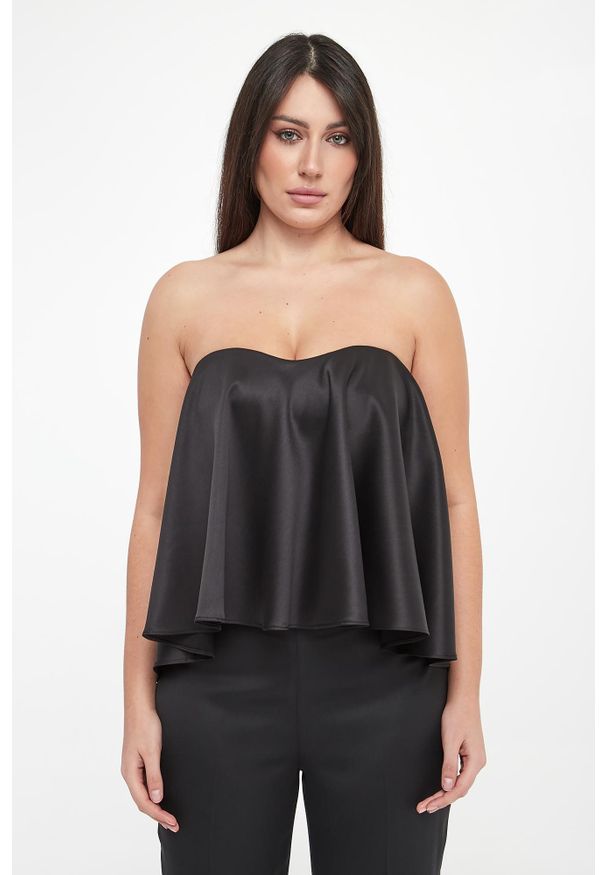 Twinset Milano - Top damski gorsetowy z satyny TWINSET. Typ kołnierza: dekolt gorset. Materiał: satyna