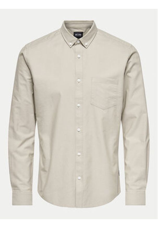 Only & Sons Koszula Alvaro 22006479 Beżowy Slim Fit. Kolor: beżowy. Materiał: syntetyk, bawełna