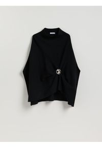 Reserved - Sweter ponczo - czarny. Kolor: czarny. Materiał: dzianina #1