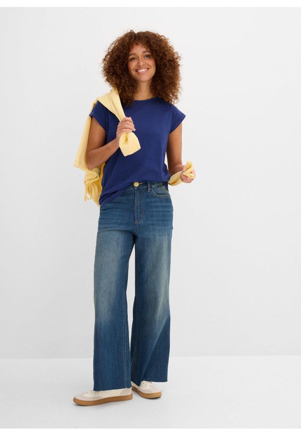 bonprix - T-shirt z czystej bawełny. Kolor: niebieski. Materiał: bawełna. Długość rękawa: krótki rękaw. Długość: krótkie