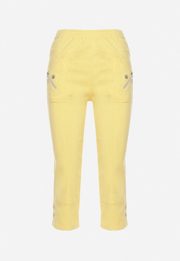 Born2be - Żółte Spodnie 3/4 z Elastyczną Gumką w Pasie i Suwakami Leazira. Okazja: na co dzień. Kolor: żółty. Styl: elegancki, casual