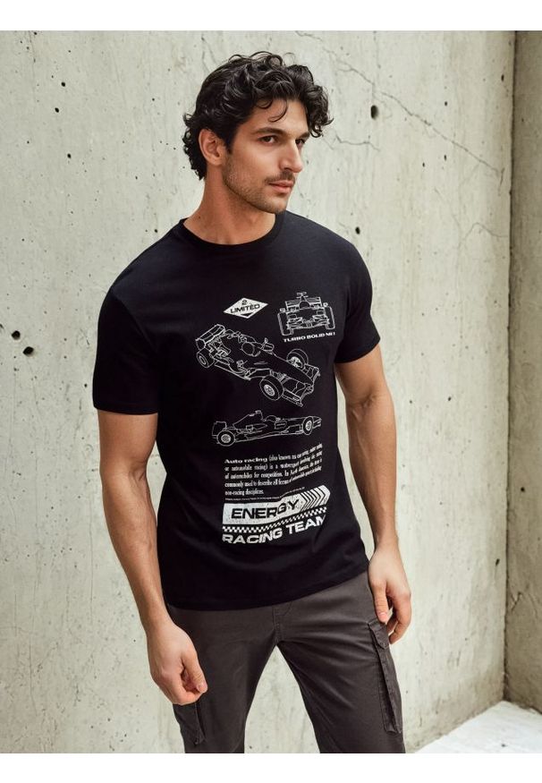 Sinsay - Bawełniana koszulka z krótkim rękawem - czarny. Kolor: czarny. Materiał: bawełna. Długość rękawa: krótki rękaw. Długość: krótkie