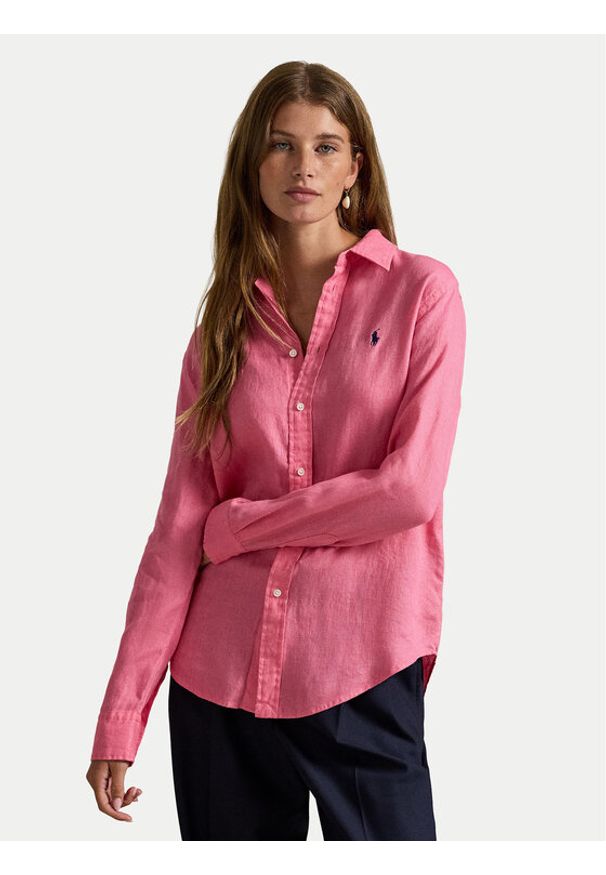 Polo Ralph Lauren Koszula 211970730504 Różowy Regular Fit. Typ kołnierza: polo. Kolor: różowy. Materiał: len