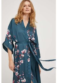 Answear Lab szlafrok kolor zielony. Kolor: zielony. Materiał: tkanina #5