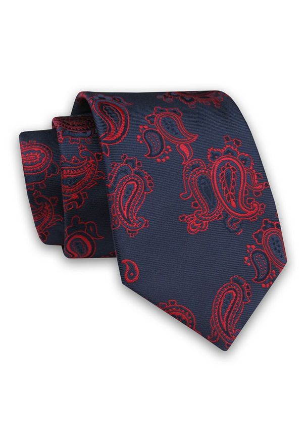 Alties - Ciemny Granatowy Elegancki Męski Krawat -ALTIES- 7cm, Stylowy, Klasyczny, w Czerwony Wzór Paisley. Kolor: niebieski, czerwony, wielokolorowy. Materiał: tkanina. Wzór: paisley. Styl: klasyczny, elegancki