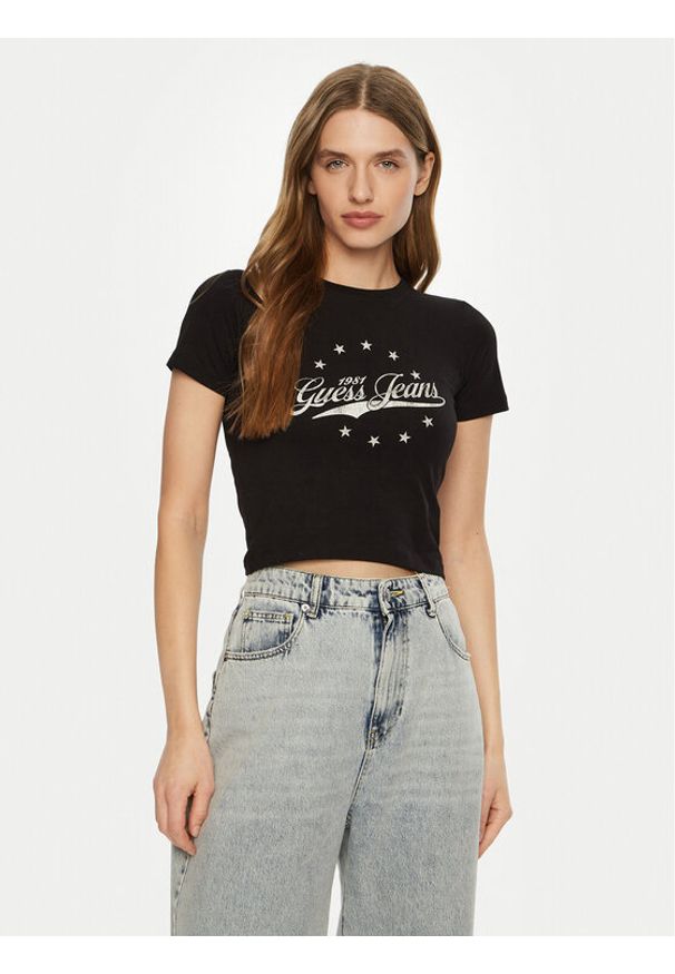 Guess Jeans T-Shirt W5RI59 J1314 Czarny Regular Fit. Kolor: czarny. Materiał: bawełna
