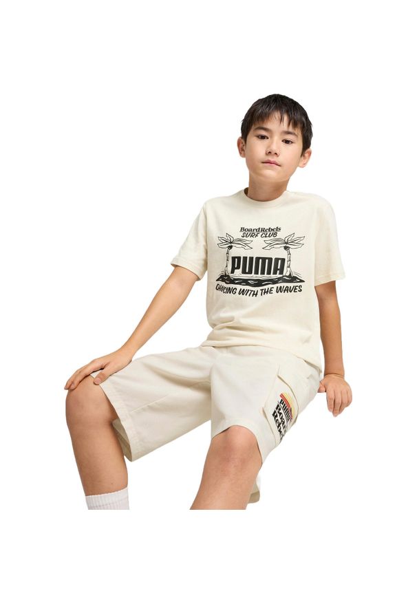 Koszulka dla dzieci Puma Mid90s Graphic Tee Iii B. Kolor: beżowy. Materiał: bawełna, materiał. Długość rękawa: długi rękaw