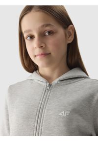 4f - 4F Bluza dresowa rozpinana z kapturem dziewczęca - szara 122 (6-7 lat). Okazja: na co dzień. Typ kołnierza: kaptur. Kolor: szary. Materiał: dresówka. Wzór: gładki, ze splotem. Sezon: lato. Styl: sportowy, casual