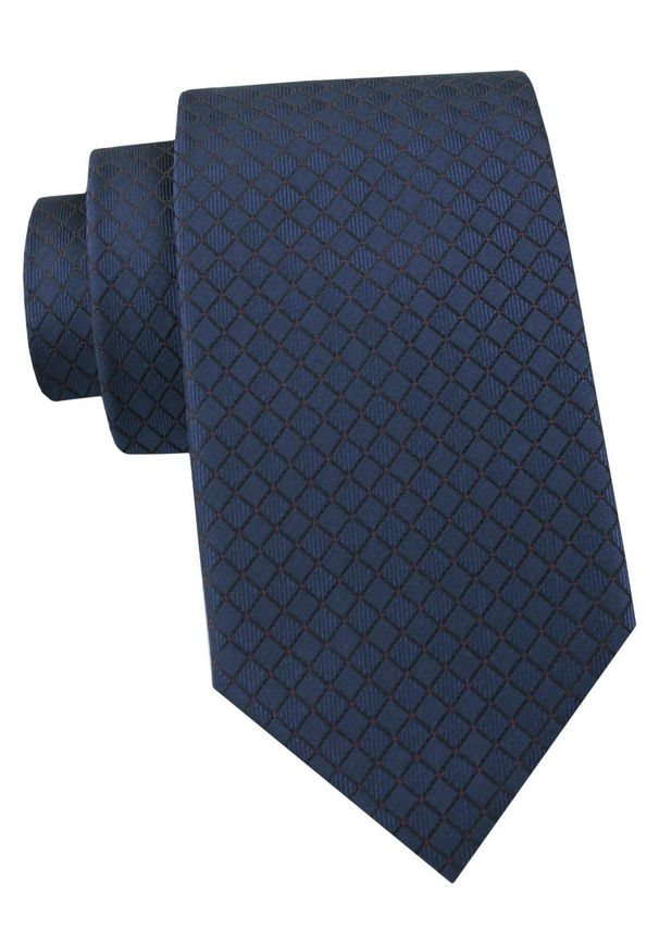 Krawat Męski - Angelo di Monti - Granat, Drobna Kratka. Kolor: niebieski. Materiał: tkanina. Wzór: kratka. Styl: elegancki, wizytowy