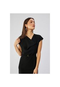 Stylove - Elegancka asymetryczna sukienka z dekoltem woda czarna. Typ kołnierza: dekolt woda. Kolor: czarny. Typ sukienki: asymetryczne. Styl: elegancki #3