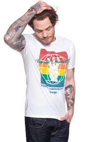 Wrangler - WRANGLER T SHIRT SS GLOBE TEE WHITE W7D9FK989 112131770. Wzór: nadruk #3