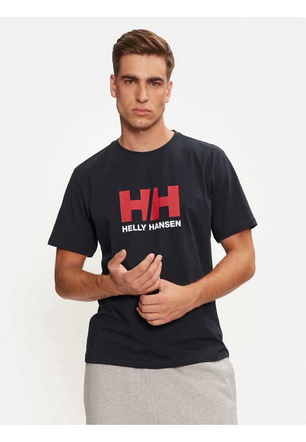 Helly Hansen T-Shirt Logo 30396 Granatowy Regular Fit. Kolor: niebieski. Materiał: bawełna