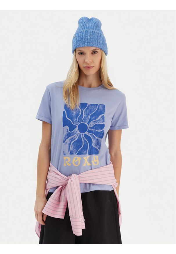 Roxy T-Shirt ERJZT05911 Fioletowy Regular Fit. Kolor: fioletowy. Materiał: bawełna