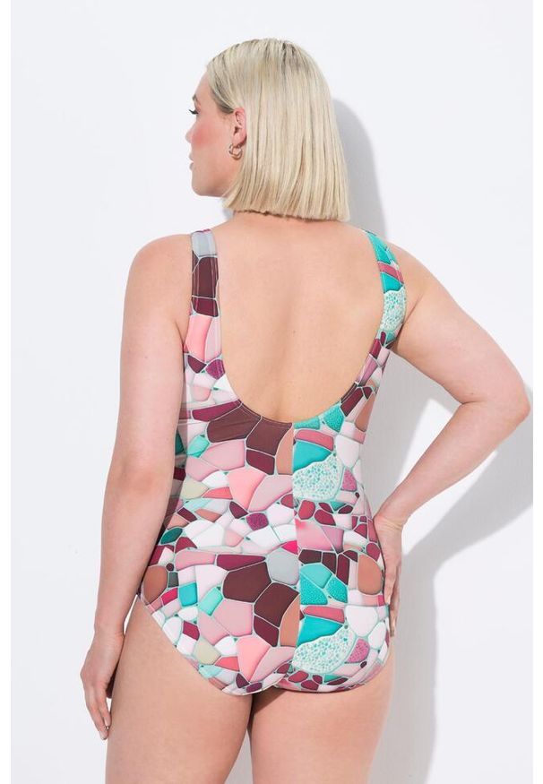 ULLA POPKEN - Damskie Strój kąpielowy mozaika bez miękkich miseczek okrągły dekolt. Kolekcja: plus size. Kolor: turkusowy, niebieski, wielokolorowy. Materiał: poliamid, materiał, elastan