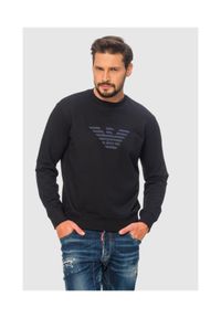 Emporio Armani - EMPORIO ARMANI Granatowa bluza męska z wyszywanym logo, Rozmiar S. Kolor: niebieski. Materiał: prążkowany