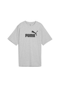 Puma - Damska luźna koszulka Essentials z logo No.1 PUMA Light Gray Heather. Kolor: czarny, szary, wielokolorowy. Materiał: guma. Wzór: nadruk. Sport: fitness